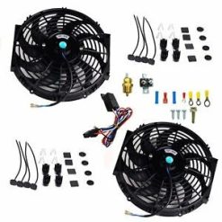 O'Reilly – 2X 12" Electric Radiator Cooling+Fan 3/8" Probe Ground Thermostat Switch Bundle BK