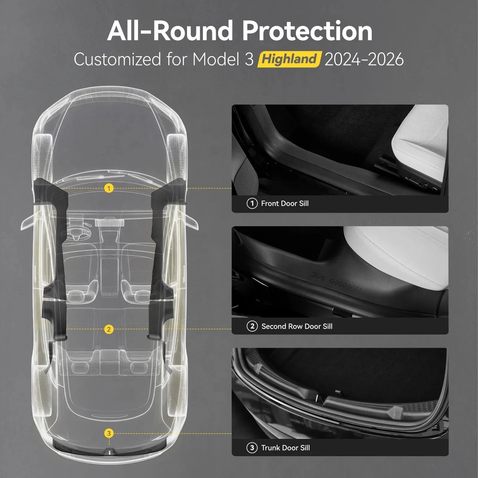 O'Reilly – Tesla Model 3 Highland 2024-2026 Door Sill Protector 5PCS Trunk Sill Guards Full Protection - Image 7