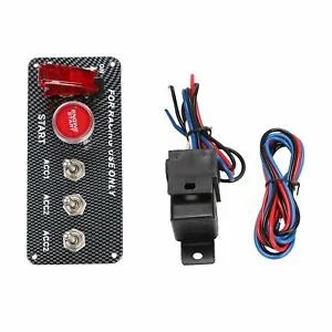 O'Reilly – 12V Carbon Ignition Switch Panel Engine Start Push Button LED Toggle Racing Auto